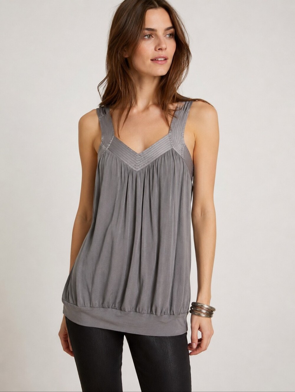 Ted Baker Silver Gray Silk Trim Bubble Hem Tunic Tank Top Size 2